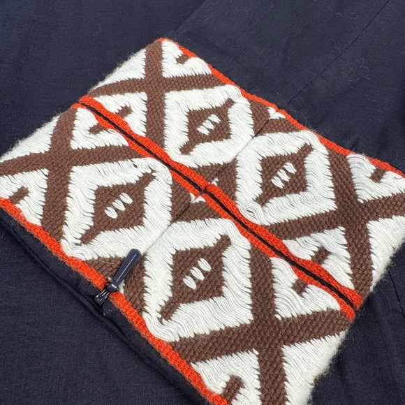 Tory Burch $295 Tunic Long Sleeve Top Size 12 Navy w/ Ivory Orange Brown Accents - Picture 7 of 14